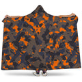 Black And Orange Camouflage Print Hooded Blanket