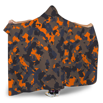 Black And Orange Camouflage Print Hooded Blanket