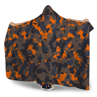 Black And Orange Camouflage Print Hooded Blanket