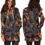 Black And Orange Camouflage Print Hoodie Dress GearFrost
