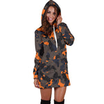 Black And Orange Camouflage Print Hoodie Dress GearFrost