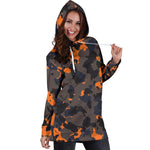 Black And Orange Camouflage Print Hoodie Dress GearFrost