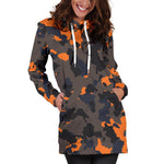 Black And Orange Camouflage Print Hoodie Dress GearFrost
