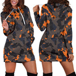 Black And Orange Camouflage Print Hoodie Dress GearFrost