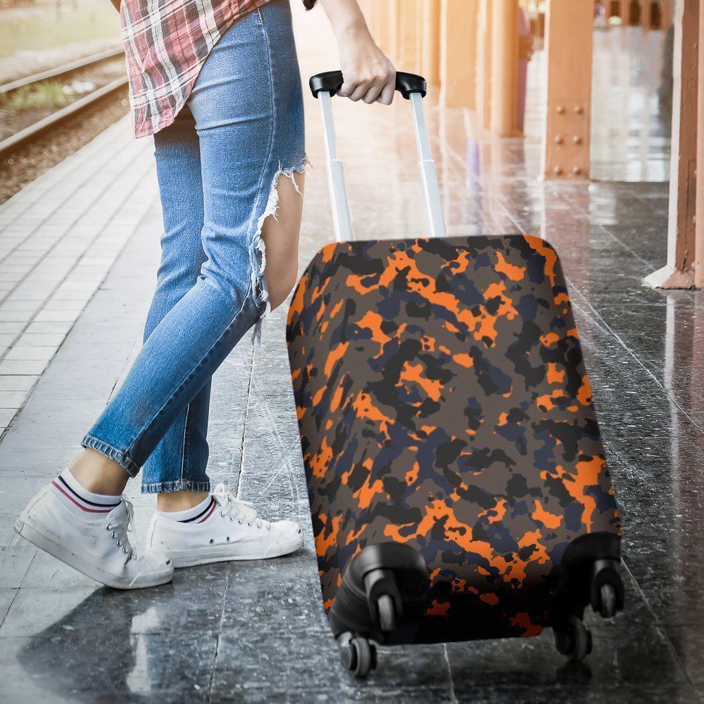 Black And Orange Camouflage Print Luggage Cover GearFrost