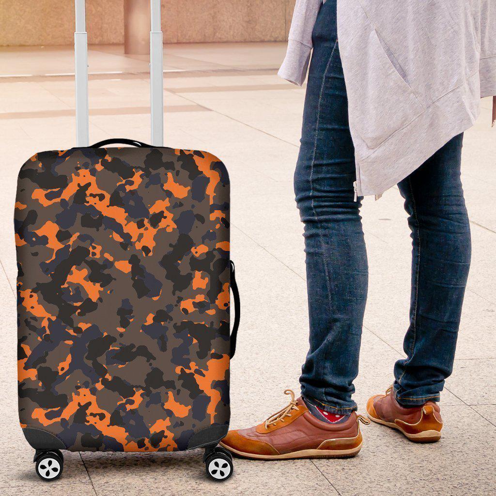 Black And Orange Camouflage Print Luggage Cover GearFrost