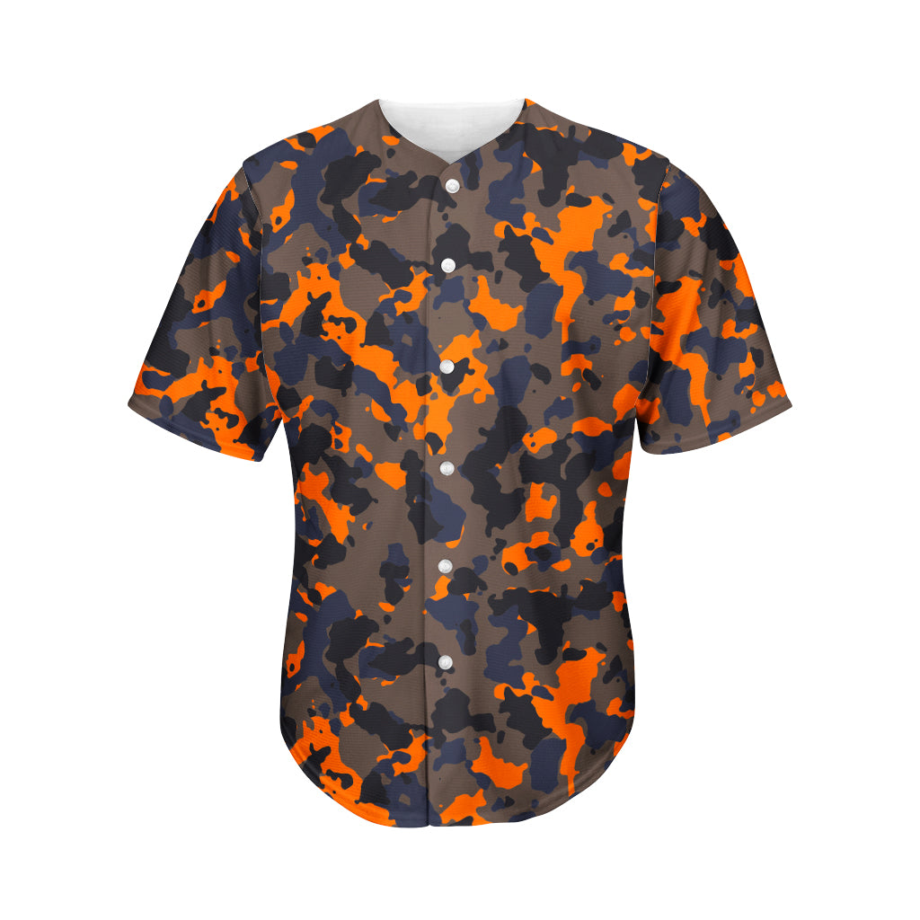 Black And Orange Camouflage Print Men's Baseball Jersey