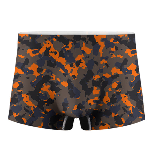 Black And Orange Camouflage Print Men's Boxer Briefs