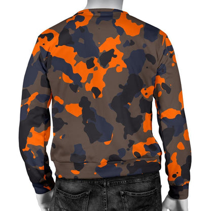 Black And Orange Camouflage Print Men's Crewneck Sweatshirt GearFrost