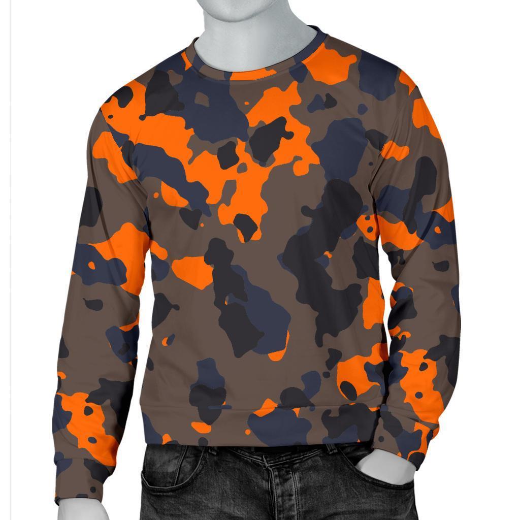 Black And Orange Camouflage Print Men's Crewneck Sweatshirt GearFrost