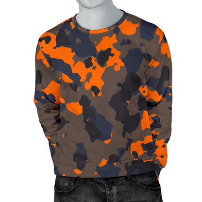 Black And Orange Camouflage Print Men's Crewneck Sweatshirt GearFrost
