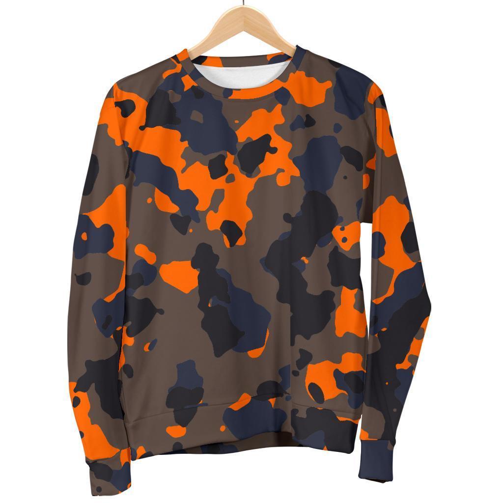 Black And Orange Camouflage Print Men's Crewneck Sweatshirt GearFrost
