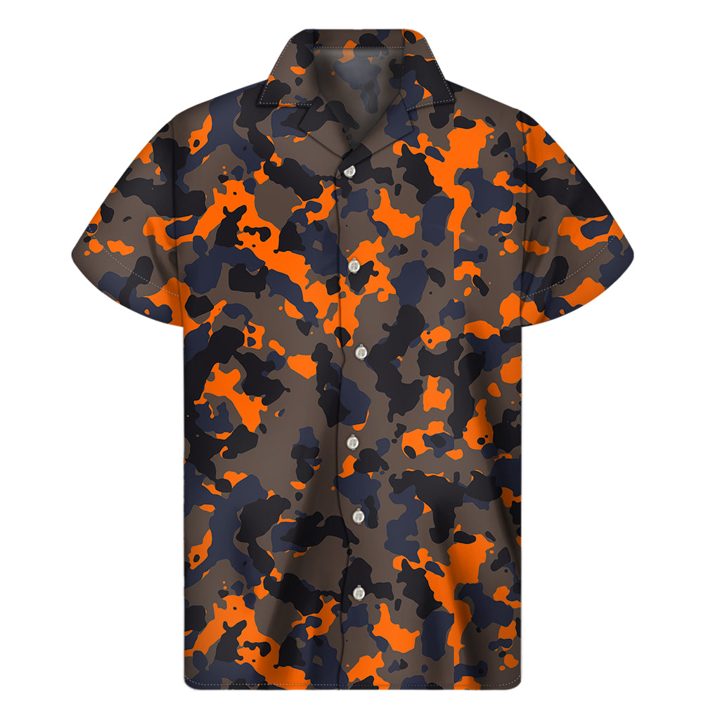Black And Orange Camouflage Print Men's Short Sleeve Shirt