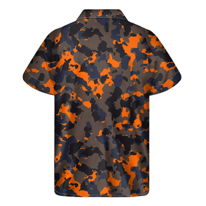 Black And Orange Camouflage Print Men's Short Sleeve Shirt