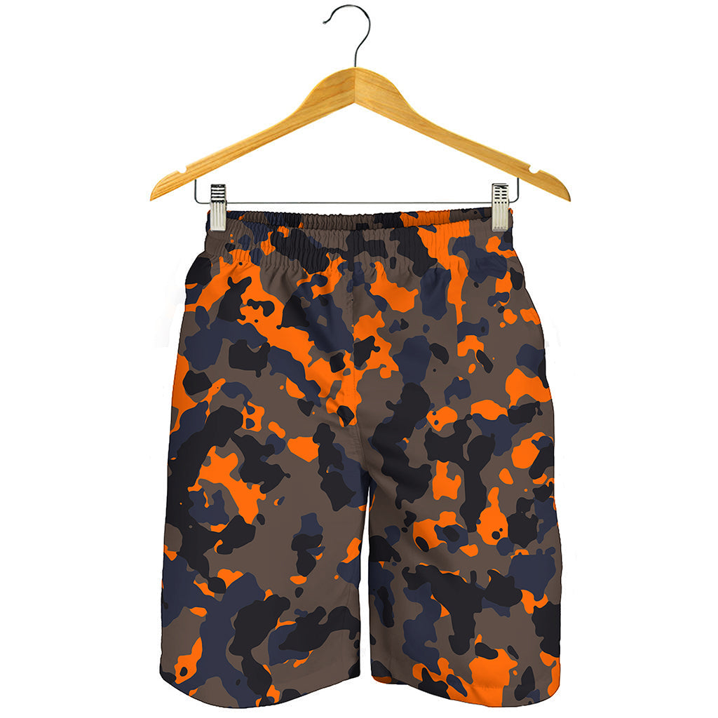 Black And Orange Camouflage Print Men's Shorts
