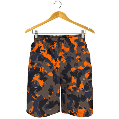 Black And Orange Camouflage Print Men's Shorts