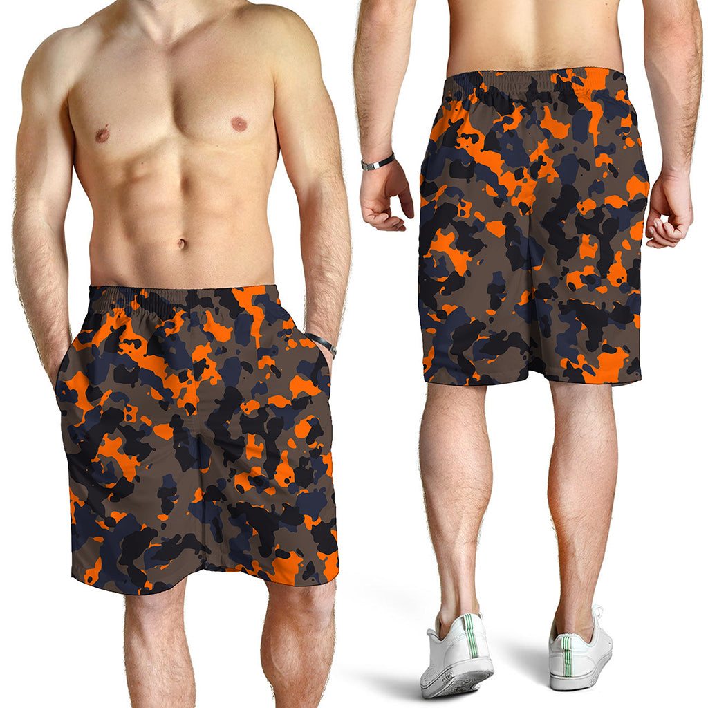 Black And Orange Camouflage Print Men's Shorts