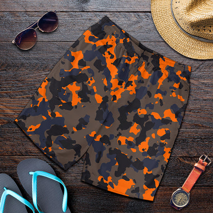 Black And Orange Camouflage Print Men's Shorts
