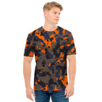 Black And Orange Camouflage Print Men's T-Shirt