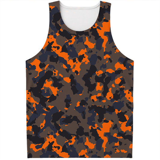 Black And Orange Camouflage Print Men's Tank Top