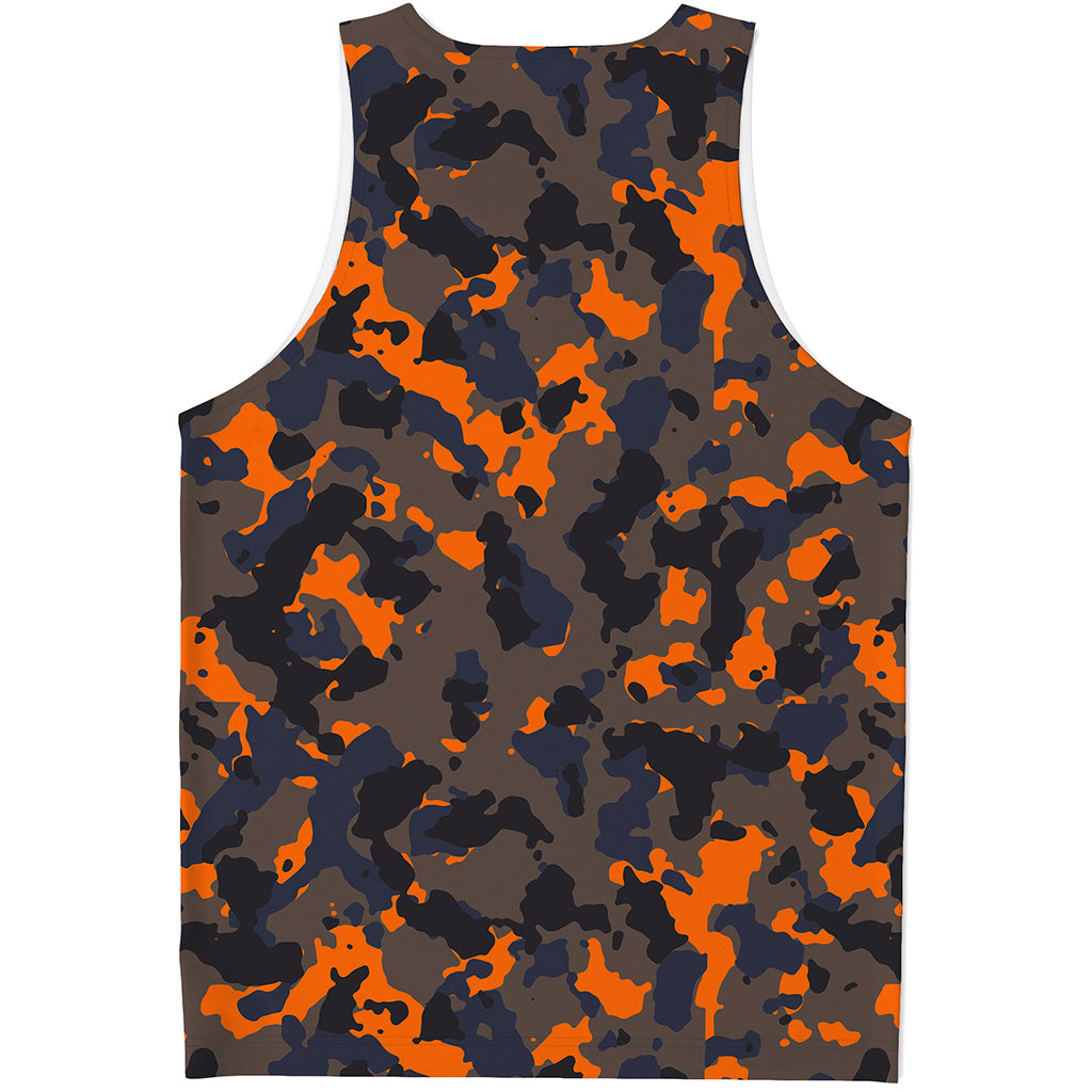 Black And Orange Camouflage Print Men's Tank Top