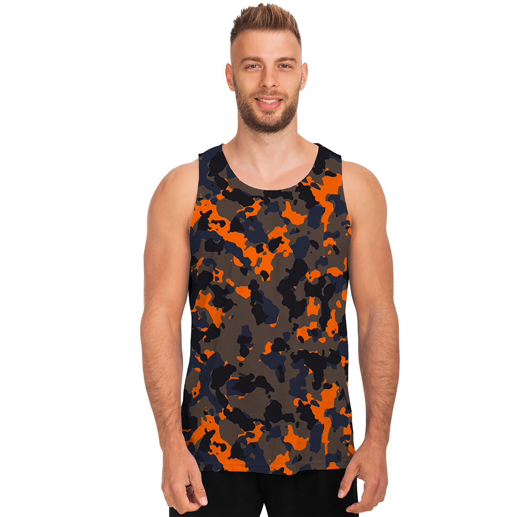 Black And Orange Camouflage Print Men's Tank Top