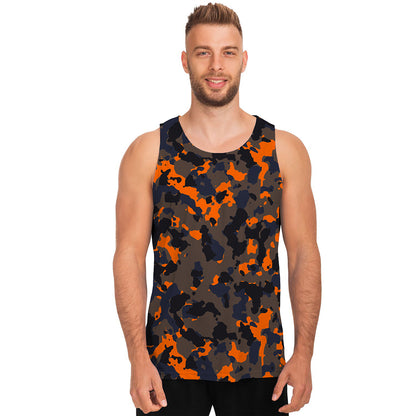 Black And Orange Camouflage Print Men's Tank Top