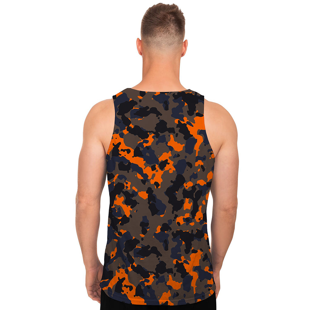 Black And Orange Camouflage Print Men's Tank Top