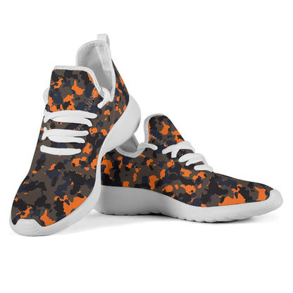 Black And Orange Camouflage Print Mesh Knit Shoes GearFrost