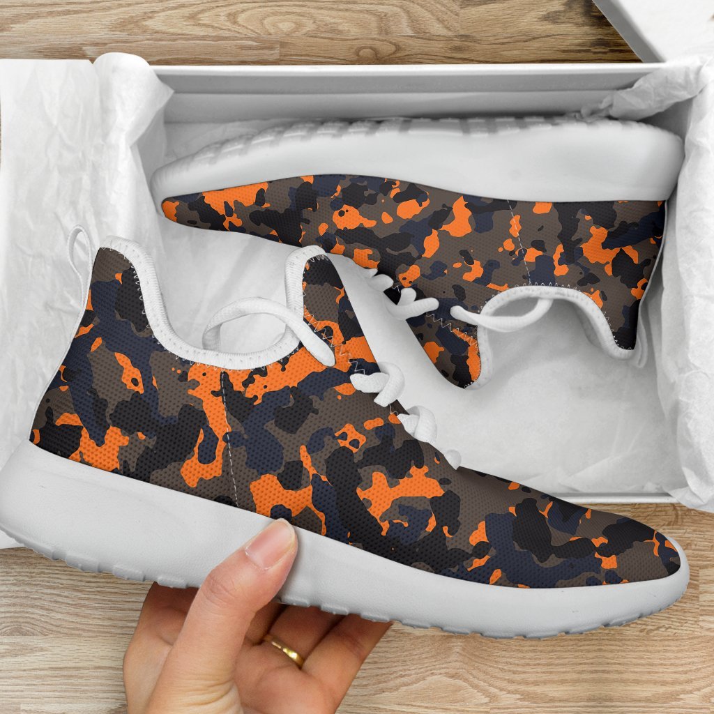 Black And Orange Camouflage Print Mesh Knit Shoes GearFrost