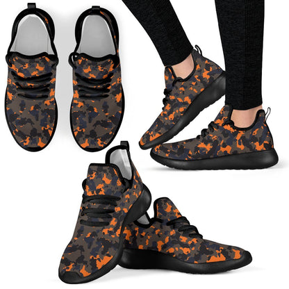 Black And Orange Camouflage Print Mesh Knit Shoes GearFrost