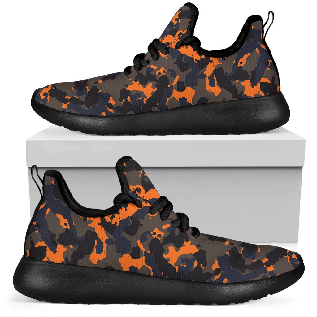 Black And Orange Camouflage Print Mesh Knit Shoes GearFrost