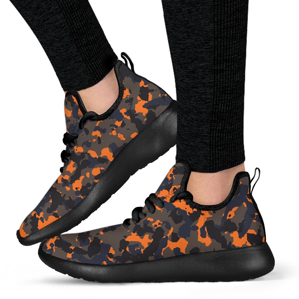 Black And Orange Camouflage Print Mesh Knit Shoes GearFrost
