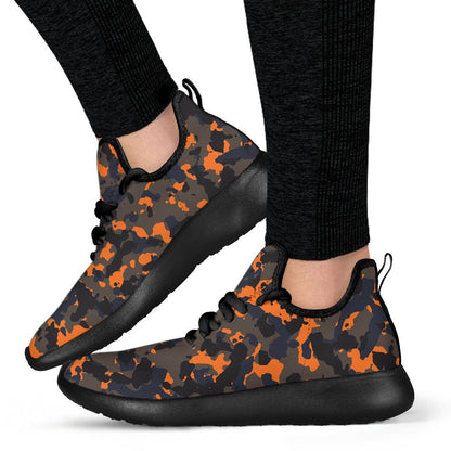 Black And Orange Camouflage Print Mesh Knit Shoes GearFrost