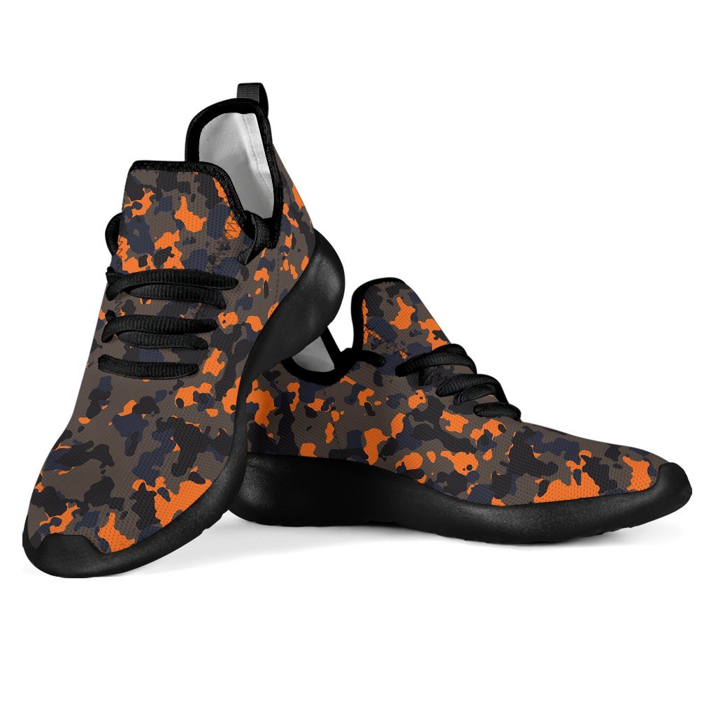 Black And Orange Camouflage Print Mesh Knit Shoes GearFrost