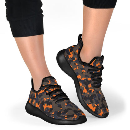 Black And Orange Camouflage Print Mesh Knit Shoes GearFrost