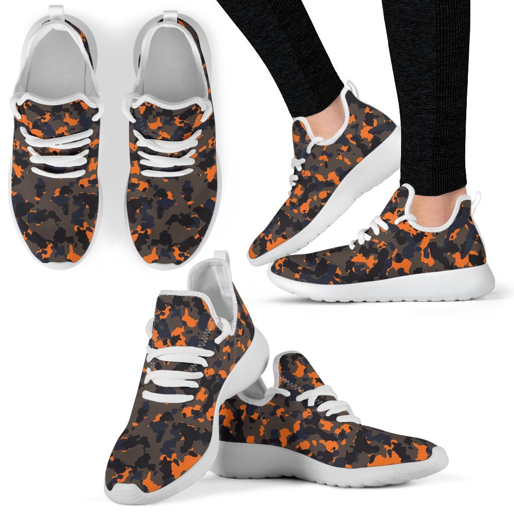 Black And Orange Camouflage Print Mesh Knit Shoes GearFrost