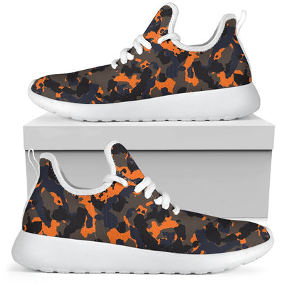 Black And Orange Camouflage Print Mesh Knit Shoes GearFrost