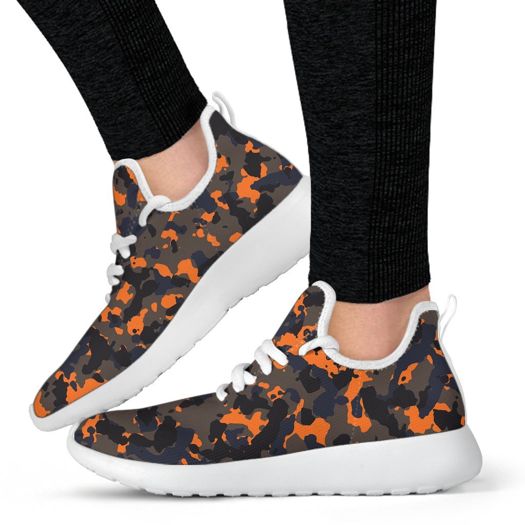 Black And Orange Camouflage Print Mesh Knit Shoes GearFrost
