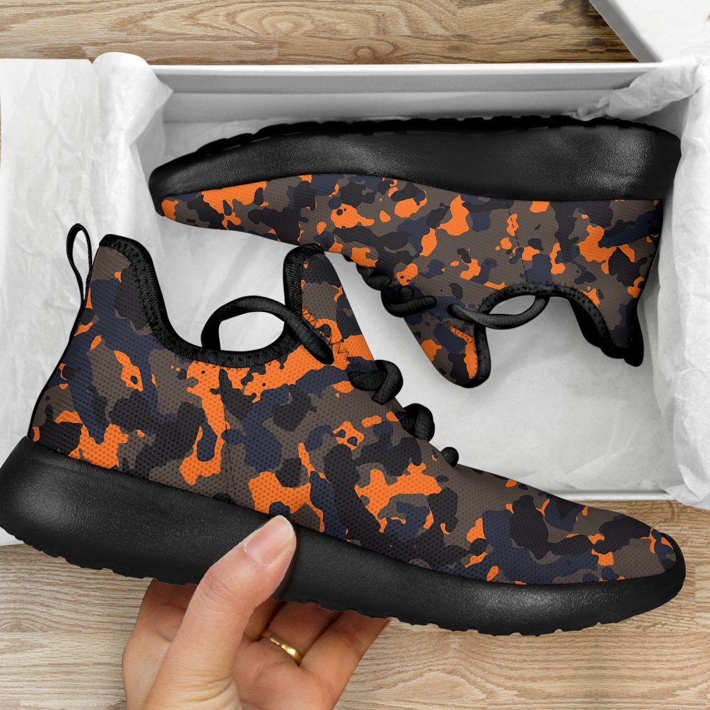 Black And Orange Camouflage Print Mesh Knit Shoes GearFrost