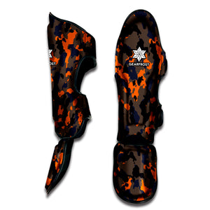 Black And Orange Camouflage Print Muay Thai Shin Guard