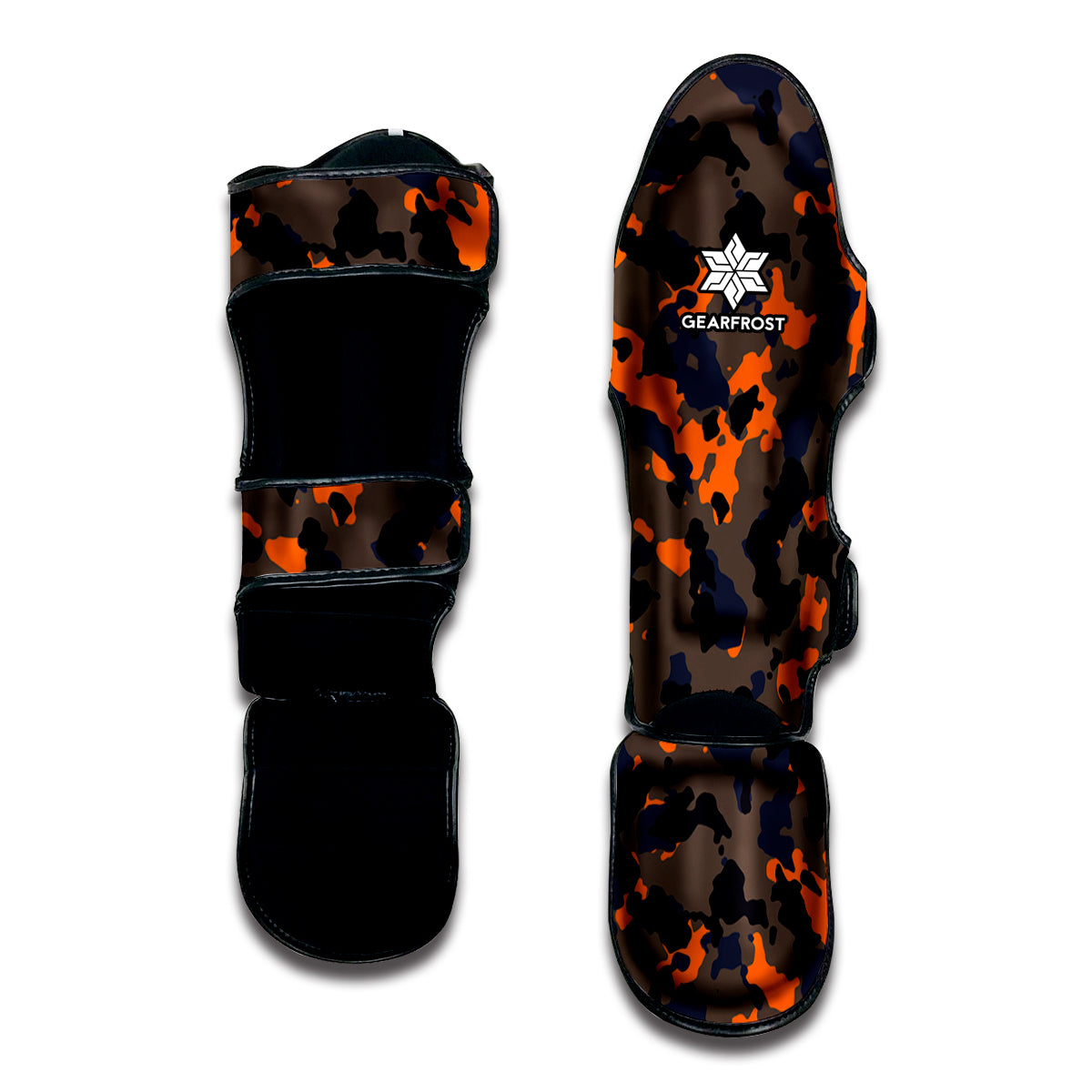 Black And Orange Camouflage Print Muay Thai Shin Guard