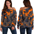 Black And Orange Camouflage Print Off The Shoulder Sweatshirt