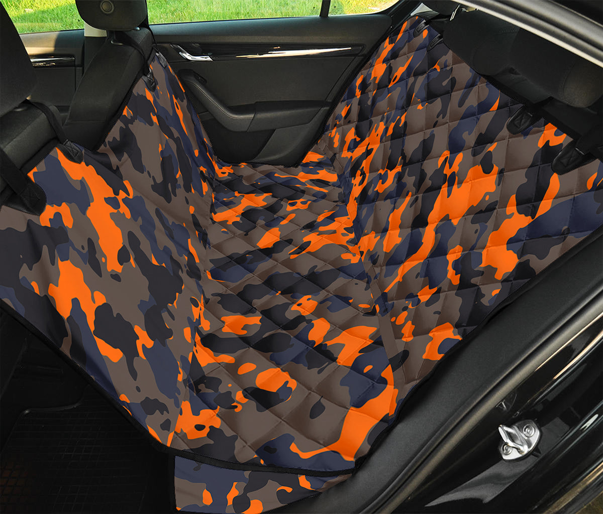 Black And Orange Camouflage Print Pet Car Back Seat Cover