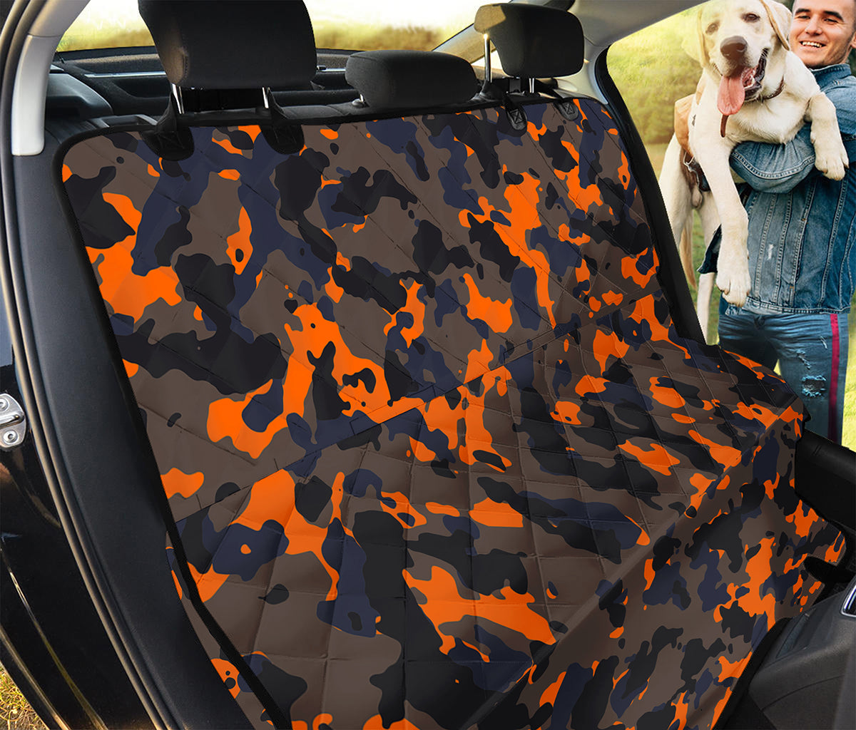 Black And Orange Camouflage Print Pet Car Back Seat Cover