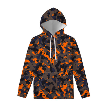 Black And Orange Camouflage Print Pullover Hoodie