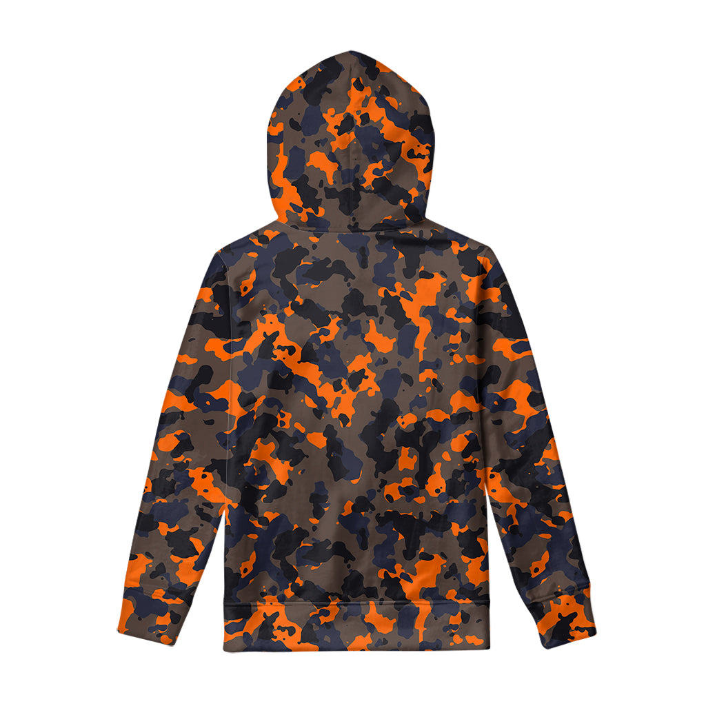 Black And Orange Camouflage Print Pullover Hoodie