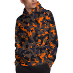 Black And Orange Camouflage Print Pullover Hoodie