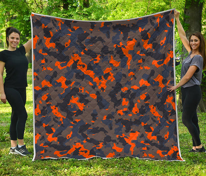Black And Orange Camouflage Print Quilt