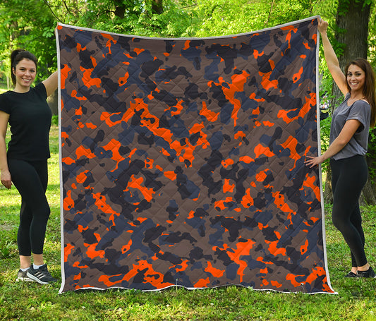 Black And Orange Camouflage Print Quilt